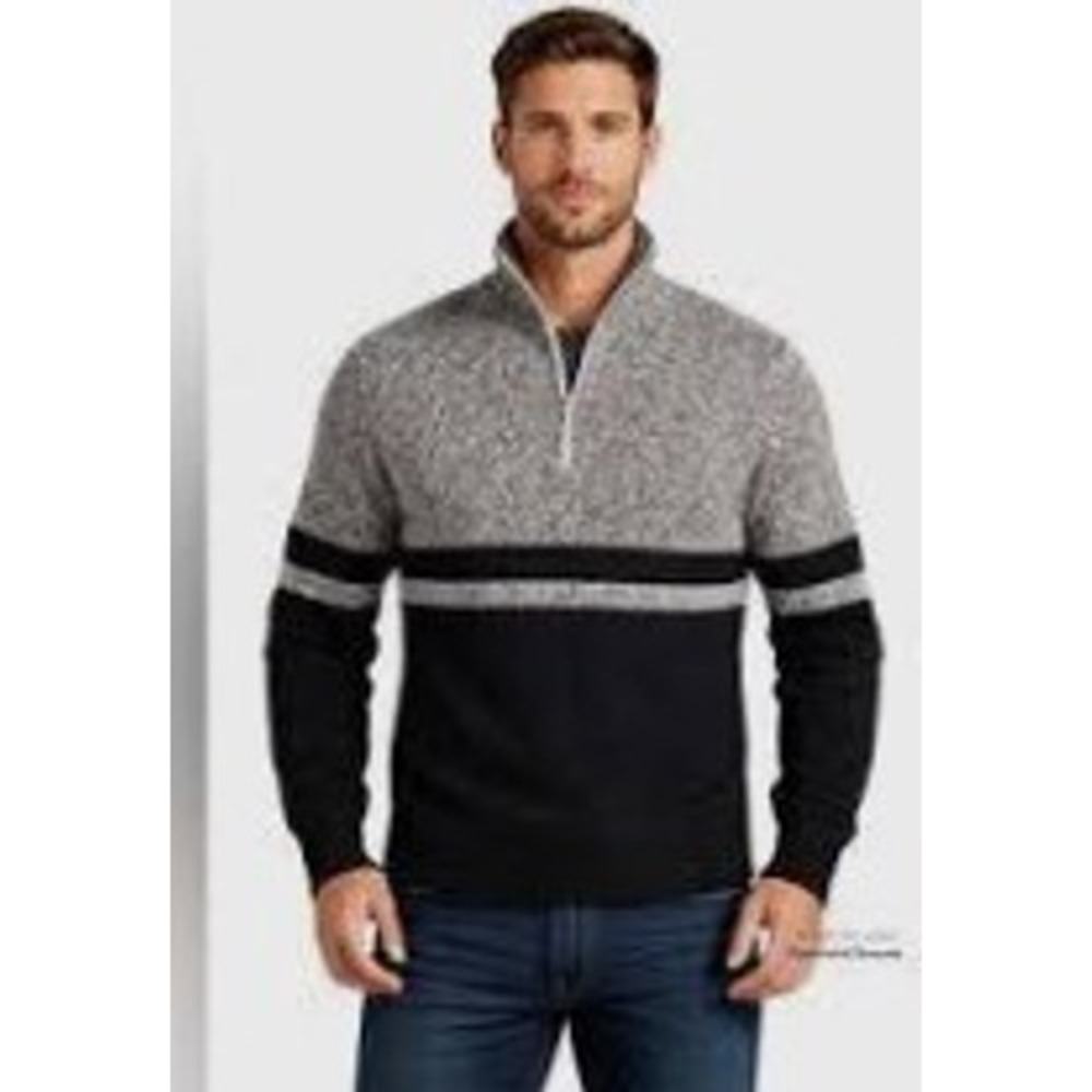 Lauren Active Ralph Lauren Mens XL Quarter Zip Sweater Black White Cotton Knit